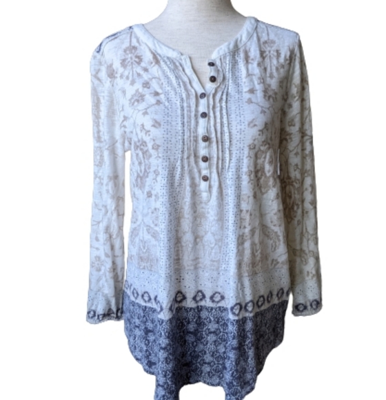 Lucky Brand 3/4 Sleeve Boho Top Sz S - Picture 1 of 8